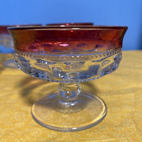 Tiffin King’s Crown Cranberry Ruby Champagne Dessert Sherbet Set Of 5 Vintage - Picture 1 of 6